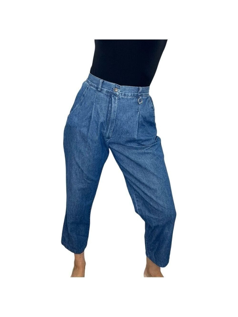 Vintage Canadian made 100% cotton denim high rise pleated blue jeans 6